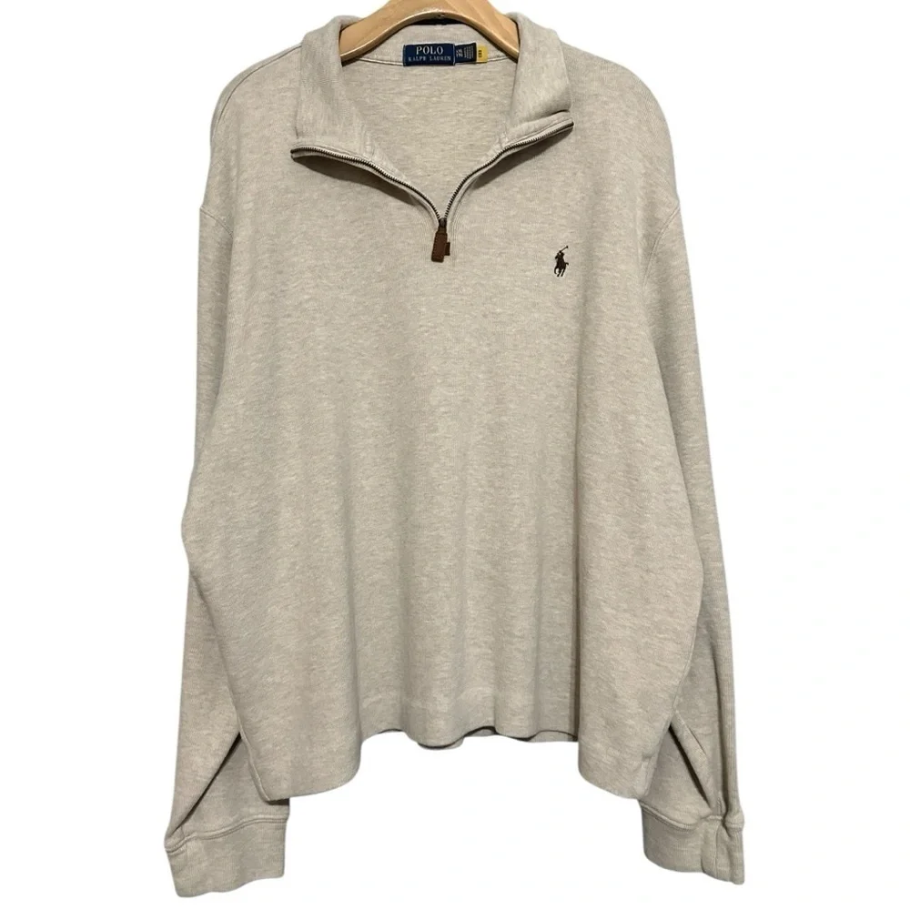 Polo Ralph Lauren Men’s Size XXL Light Heather Gray Estate Rib 1/4 Zip Sweater